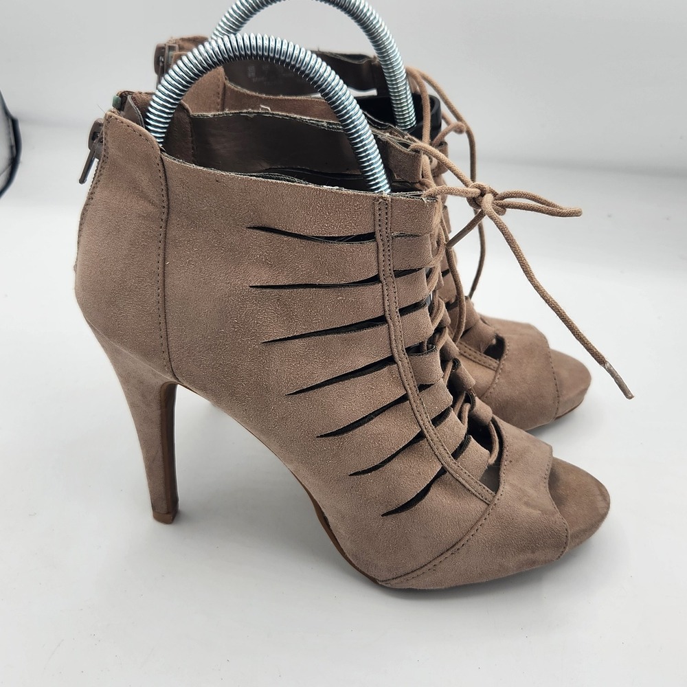 Ferglicious Open Toe Lace Up Heels Booties Stiletto High Heel Shoes Sz 9